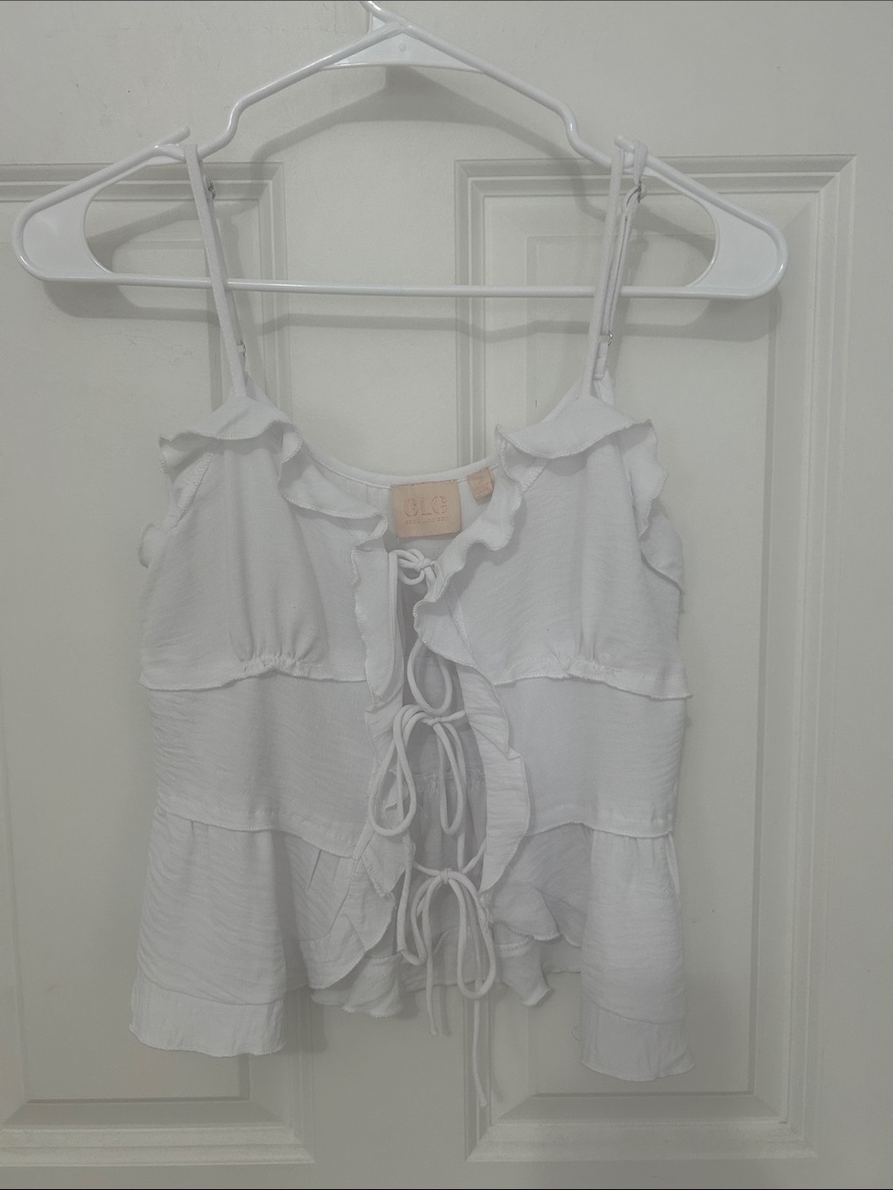 Women’s Ruffle Tie-Front Tank Top size small white adjustable straps